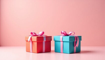 Two Colorful Gift Boxes on Pink Background for Celebration
