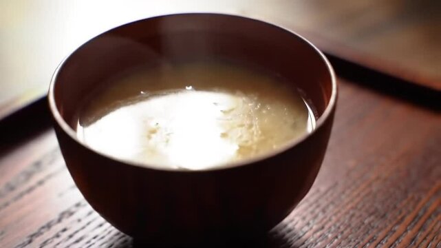Warm Creamy Soup In Wooden Bowl