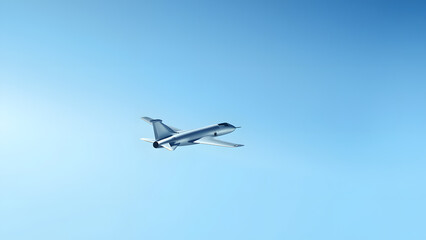 Silver Jet Plane Flying in Blue Sky isolated on a transparent background