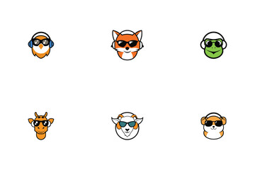 Cool Animals Wearing Sunglasses and Headphones Cute Cartoon Icons