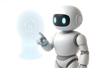 Naklejka premium Robot Pointing at Smart Home Holographic Icon