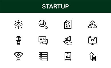 Startup Icon Set in Modern Vector Style Featuring Business Launch, Innovation, and Growth Concepts