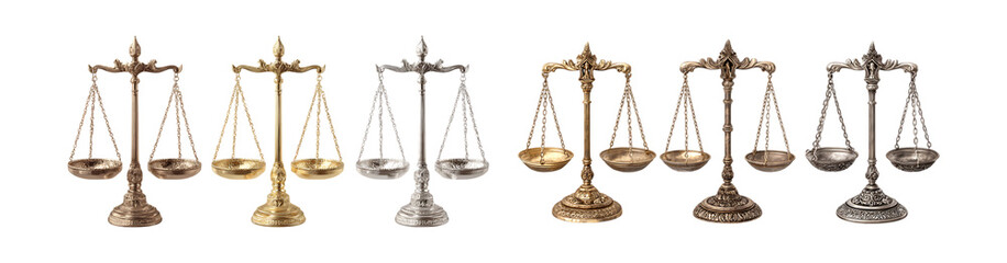 Pack of Justice Scales A Collection of Ornate Balances against transparent Background