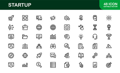 Startup Icon Set in Modern Vector Style Featuring Business Launch, Innovation, and Growth Concepts