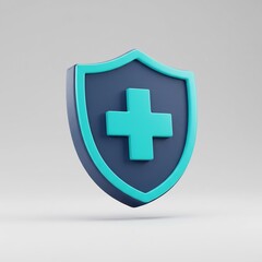 Obraz premium A 3D render of a shield icon with a medical cross. This symbolizes health insurance, protection, safety, immunity, and secure medical care. Isolated on a simple background for easy use.