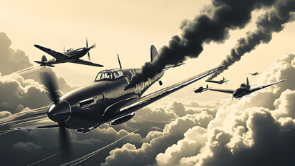 Vintage Fighter Planes Air Combat isolated on a transparent background