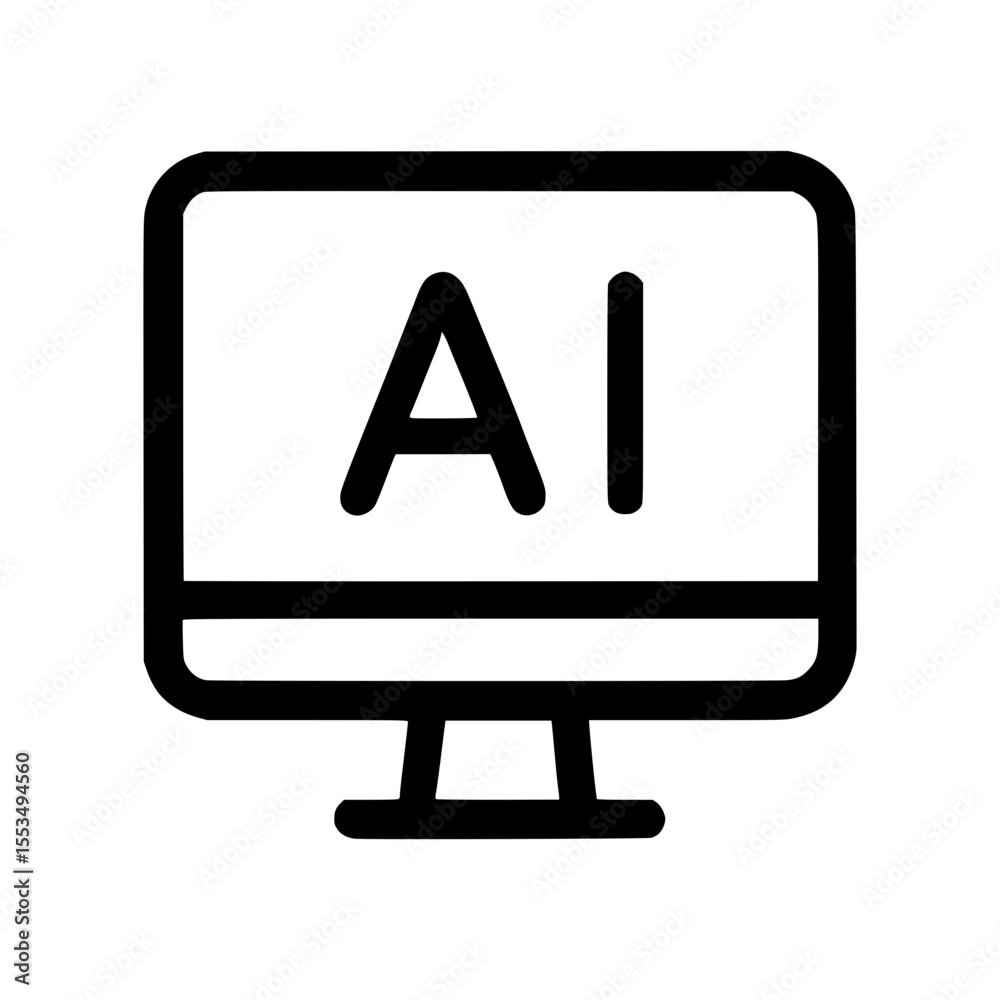 Poster simple line style computer screen ai technology artificial intelligence icon