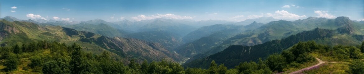 Naklejka premium Panoramic Mountain View with Lush Forests