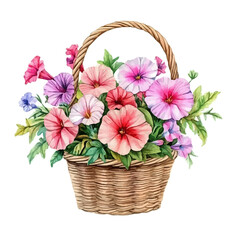 A Ratibida Flower Basket, watercolor illustration vector, isolated on a white background.