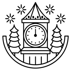 Festival Clock — Minimalist Timepiece Line Art Vector