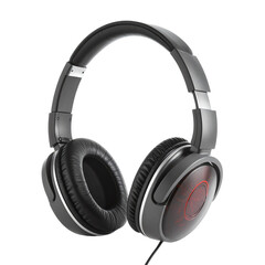 Modern Headphones with Red LED Lights on Black Background