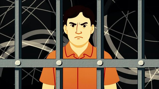 Prisoner behind bars, changing background animation