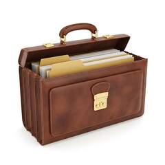 Vintage Brown Leather Briefcase Filled with Documents and Folders