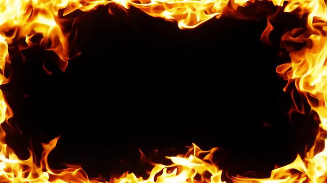 burning fire frame flame border animation dark background hot energy