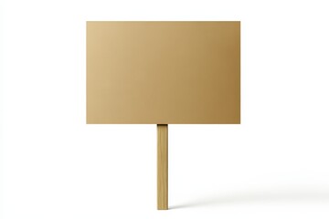 A blank rectangular cardboard sign on a wooden stick, isolated on a white background.