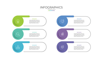 Business infographic template. 6 Step timeline journey. Process diagram, 6 options, Infographic elements vector illustration.