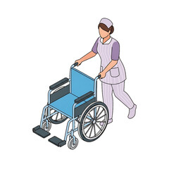 Fototapeta premium Nurse preparing wheelchair for patient transport.