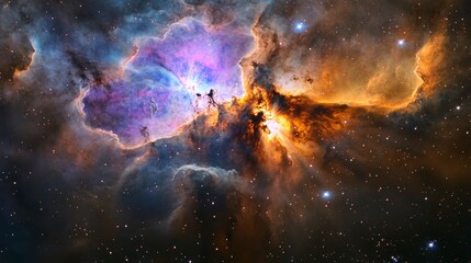 Fototapeta premium Vibrant nebula with cosmic dust and stars.