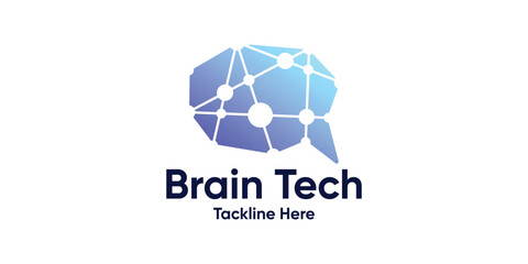 logo design brain and molecule,connect,technology,design smart tech.