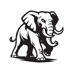 Bold elephant mascot artwork with dynamic pose and clean lines
