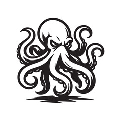 Bold octopus drawing in black and white style for marine themed art
