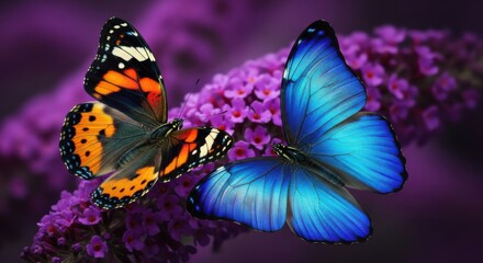 Two Beautiful Butterflies Perched on a Purple Flower