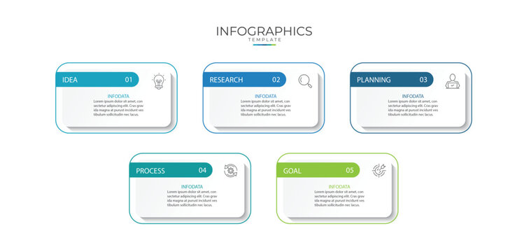 Business infographic template. 5 Step timeline journey. Process diagram, 5 options, Infographic elements vector illustration.