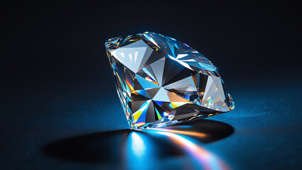 Fototapeta premium Diamond with glowing bluish halo and cinematic lighting, great for jewelry advertising, elegance, and premium product concepts.
