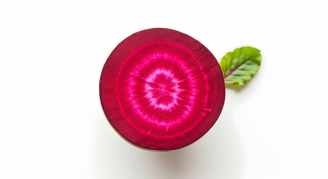Vibrant Beet Slice With A Single Leaf Against Clean White Background