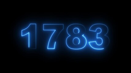 1783 neon line text. Abstract 1783 neon text animation, Glowing neon number text background. video animation . important year, important date 1783. Educational mathematics 1783 animation.