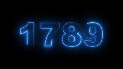 1789 neon line text. Abstract 1789 neon text animation, Glowing neon number text background. video animation . important year, important date 1789. Educational mathematics 1789 animation.