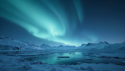 Magical Polar Landscape with Northern Lights and Mountains