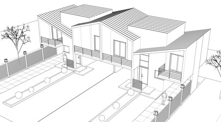townhouse architectural sketch 3d illustration	