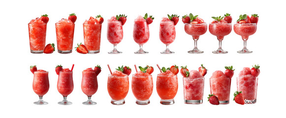 Pack of Refreshing Strawberry Slushies Delicious Drink Recipes  Images against transparent Background