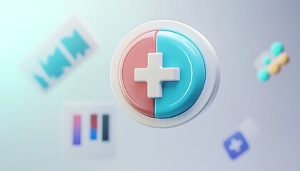 Obraz premium Medical cross symbol on a colorful background with icons