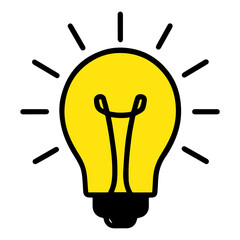 Yellow Light Bulb with Radiating Lines Vector Symbol of Bright Ideas, Innovation, and Creativity on White Background