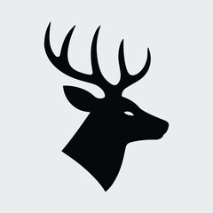 Naklejka premium Silhouette deer head with antlers black and white Vector illustration