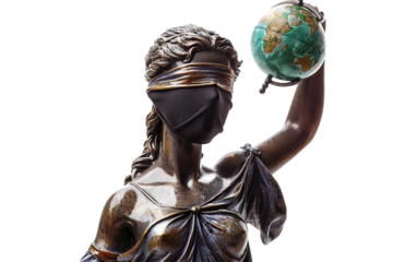 Symbolic Depiction of Lady Justice Balancing the World with Equal Judgment