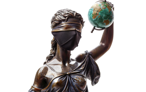 Symbolic Depiction of Lady Justice Balancing the World with Equal Judgment