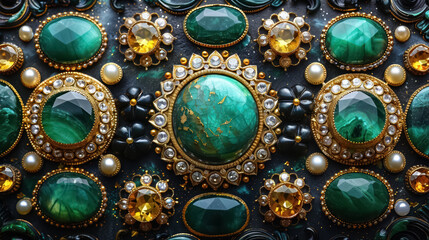 A stylish abstract design featuring vibrant gemstones
