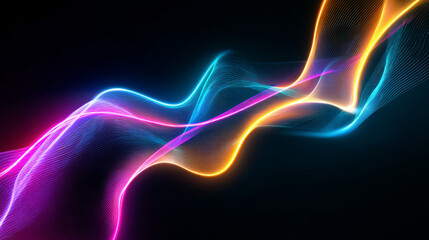 Colorful neon light waves flowing in a dark space, creating a dynamic and vibrant abstract digital art design.