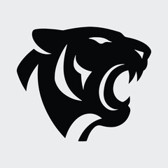 Silhouette fierce tiger head roaring black and white Vector illustration