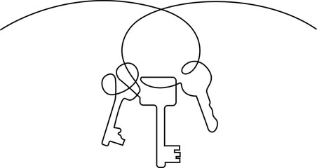 Continuous one line drawing of key. Single line drawing illustration of key for unlock ability. Key concept vector art. Vector illustration.