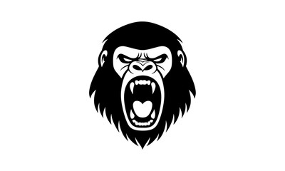 Vector silhouette of a screaming gorilla head.