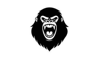 Vector silhouette screaming gorilla face.