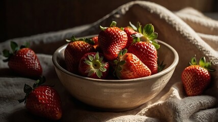 Fresh Organic Strawberries in Bowl with Natural Light