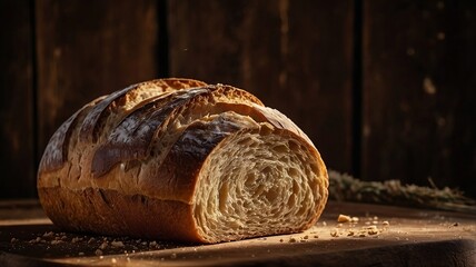 Rustic Homemade Bread Loaf on Wooden Table – Artisan Baked Style