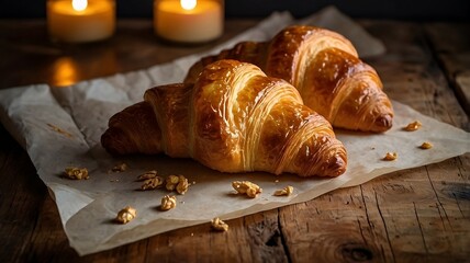 Buttery Croissants Freshly Baked on Rustic Paper – French Style Pastry