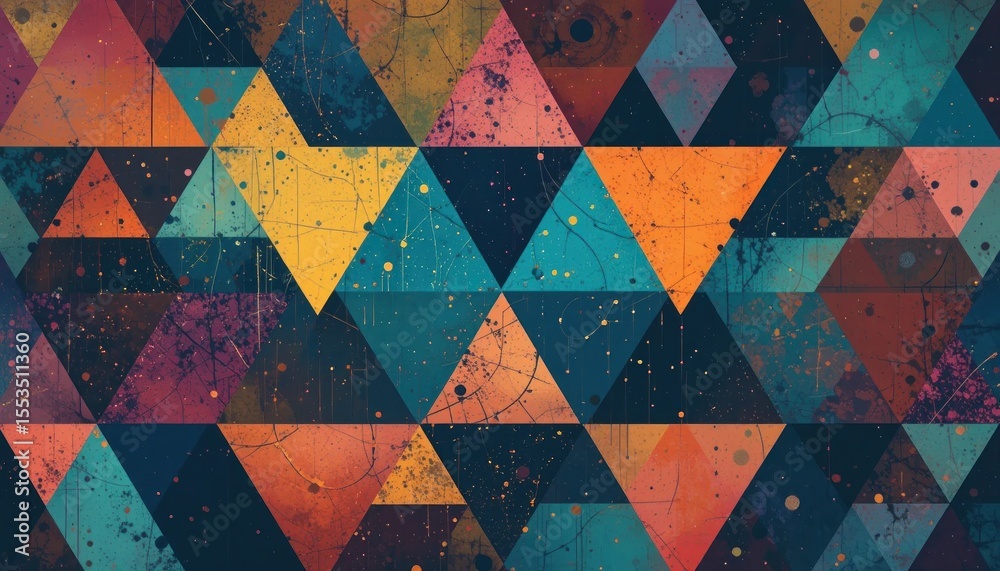 Poster abstract geometric pattern with colorful triangles and textured background