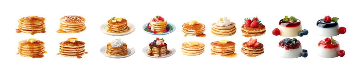 Pack of Delicious Pancake and Panna Cotta Variety Recipes and Visual Guide against transparent Background
